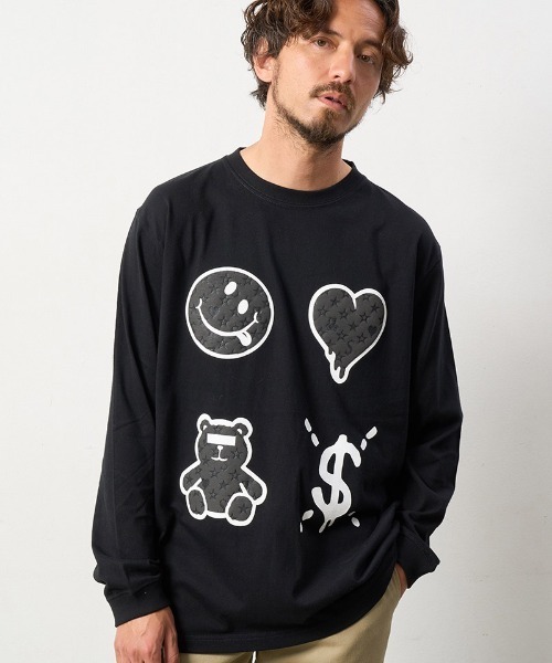 STUD MUFFIN(スタッドマフィン)の「mlt4733-5.6ozコットン天竺 4モチーフ発泡プリントLS Tシャツ(Tシャツ/カットソー・メンズ・ホワイト/チャコールグレー/ブラック・4/3/2)」の7枚目の写真