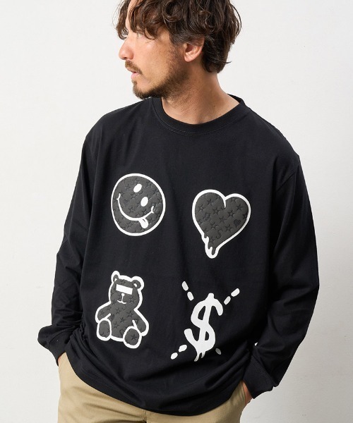 STUD MUFFIN(スタッドマフィン)の「mlt4733-5.6ozコットン天竺 4モチーフ発泡プリントLS Tシャツ(Tシャツ/カットソー・メンズ・ホワイト/チャコールグレー/ブラック・4/3/2)」の8枚目の写真