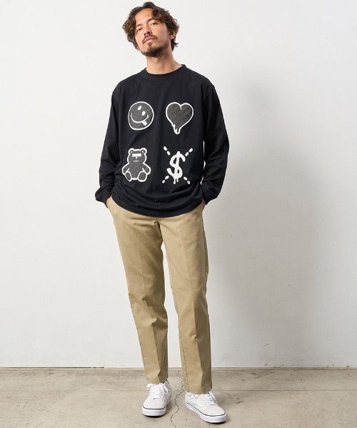 STUD MUFFIN(スタッドマフィン)の「mlt4733-5.6ozコットン天竺 4モチーフ発泡プリントLS Tシャツ(Tシャツ/カットソー・メンズ・ホワイト/チャコールグレー/ブラック・4/3/2)」の9枚目の写真
