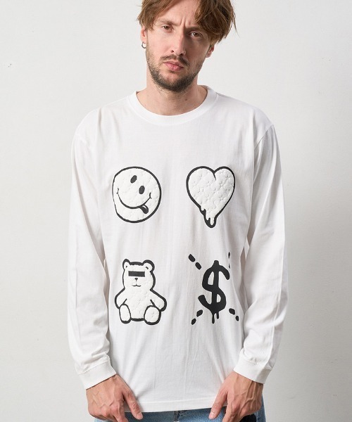 STUD MUFFIN(スタッドマフィン)の「mlt4733-5.6ozコットン天竺 4モチーフ発泡プリントLS Tシャツ(Tシャツ/カットソー・メンズ・ホワイト/チャコールグレー/ブラック・4/3/2)」の12枚目の写真