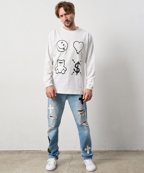 STUD MUFFIN(スタッドマフィン)の「mlt4733-5.6ozコットン天竺 4モチーフ発泡プリントLS Tシャツ(Tシャツ/カットソー・メンズ・ホワイト/チャコールグレー/ブラック・4/3/2)」の13枚目の写真