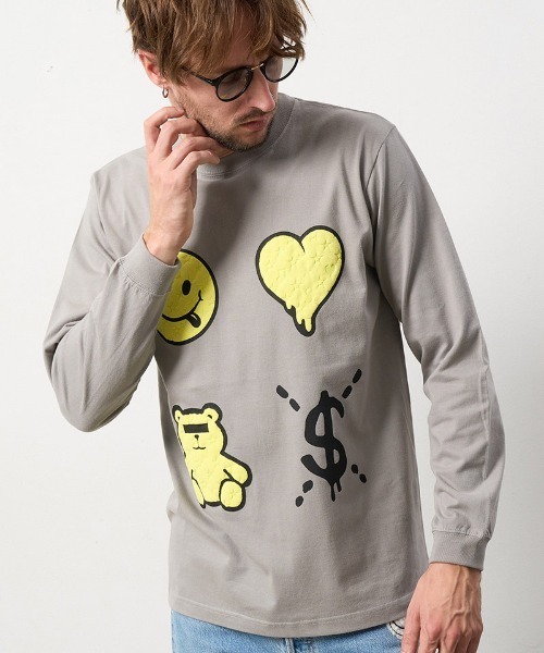 STUD MUFFIN(スタッドマフィン)の「mlt4733-5.6ozコットン天竺 4モチーフ発泡プリントLS Tシャツ(Tシャツ/カットソー・メンズ・ホワイト/チャコールグレー/ブラック・4/3/2)」の16枚目の写真