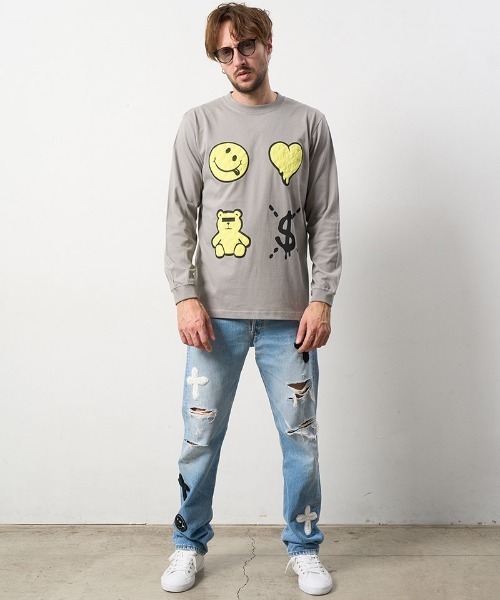 STUD MUFFIN(スタッドマフィン)の「mlt4733-5.6ozコットン天竺 4モチーフ発泡プリントLS Tシャツ(Tシャツ/カットソー・メンズ・ホワイト/チャコールグレー/ブラック・4/3/2)」の17枚目の写真