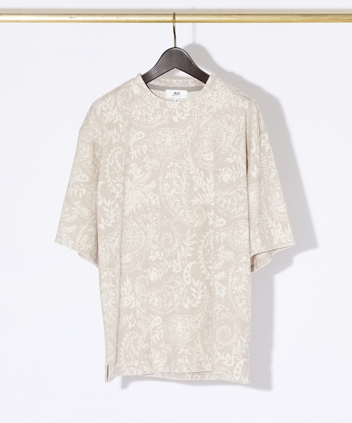 AH ABAHOUSE(エーエイチアバハウス)の「【AH ABAHOUSE】パイル ジャガード Tシャツ(Tシャツ/カットソー・メンズ・ブラック/グレイッシュベージュ・48/46)」の4枚目の写真