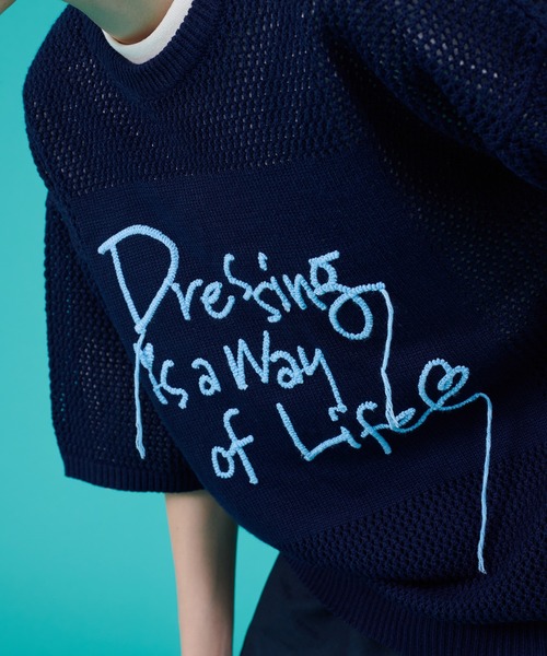 ONCILY(オンシェリー)の「HAND WRITTEN EMBROIDERY MESH KNIT / ハンドライティング刺繍メッシュニット(ニット/セーター・メンズ・ネイビー/ブラック・SMALL/MEDIUM/LARGE)」の20枚目の写真