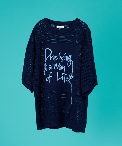 ONCILY(オンシェリー)の「HAND WRITTEN EMBROIDERY MESH KNIT / ハンドライティング刺繍メッシュニット(ニット/セーター・メンズ・ネイビー/ブラック・SMALL/MEDIUM/LARGE)」の21枚目の写真