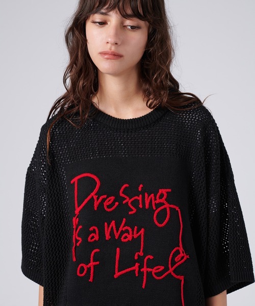 ONCILY(オンシェリー)の「HAND WRITTEN EMBROIDERY MESH KNIT / ハンドライティング刺繍メッシュニット(ニット/セーター・メンズ・ネイビー/ブラック・SMALL/MEDIUM/LARGE)」の22枚目の写真