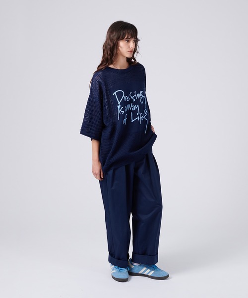 ONCILY(オンシェリー)の「HAND WRITTEN EMBROIDERY MESH KNIT / ハンドライティング刺繍メッシュニット(ニット/セーター・メンズ・ネイビー/ブラック・SMALL/MEDIUM/LARGE)」の8枚目の写真