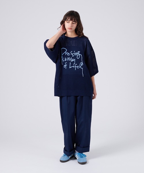 ONCILY(オンシェリー)の「HAND WRITTEN EMBROIDERY MESH KNIT / ハンドライティング刺繍メッシュニット(ニット/セーター・メンズ・ネイビー/ブラック・SMALL/MEDIUM/LARGE)」の7枚目の写真