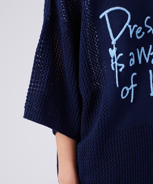 ONCILY(オンシェリー)の「HAND WRITTEN EMBROIDERY MESH KNIT / ハンドライティング刺繍メッシュニット(ニット/セーター・メンズ・ネイビー/ブラック・SMALL/MEDIUM/LARGE)」の19枚目の写真