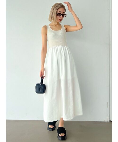 EMODA（エモダ）の「ナイロンドッキングニットワンピース（ワンピース・レディース・ホワイト/グレー/ブラック・FREE）」の7枚目の写真