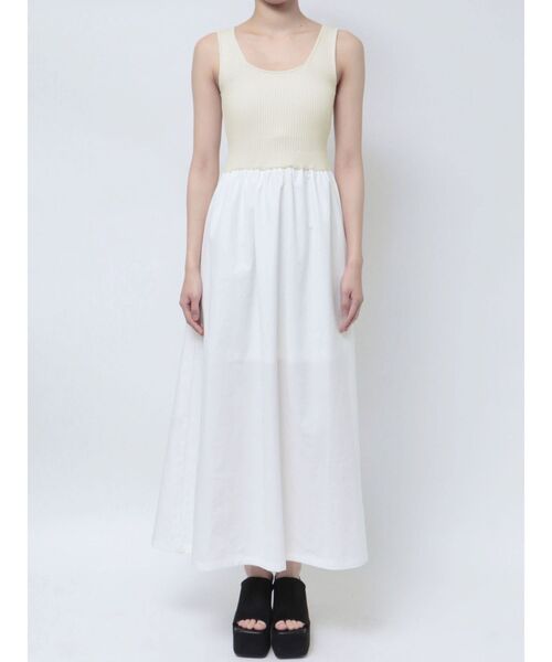 EMODA（エモダ）の「ナイロンドッキングニットワンピース（ワンピース・レディース・ホワイト/グレー/ブラック・FREE）」の6枚目の写真