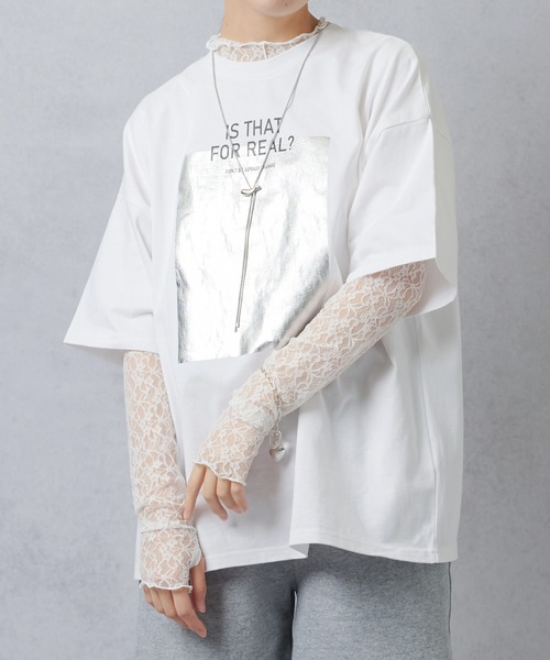 Lull（ルル）の「【Lull / ルル】花柄シアーレースカットソー（Tシャツ/カットソー・レディース・ブラック/ホワイト・ONESIZE）」の6枚目の写真