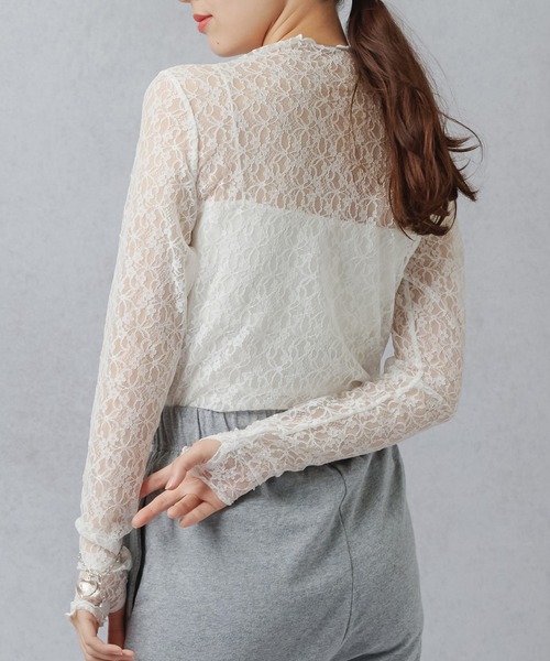 Lull（ルル）の「【Lull / ルル】花柄シアーレースカットソー（Tシャツ/カットソー・レディース・ブラック/ホワイト・ONESIZE）」の5枚目の写真