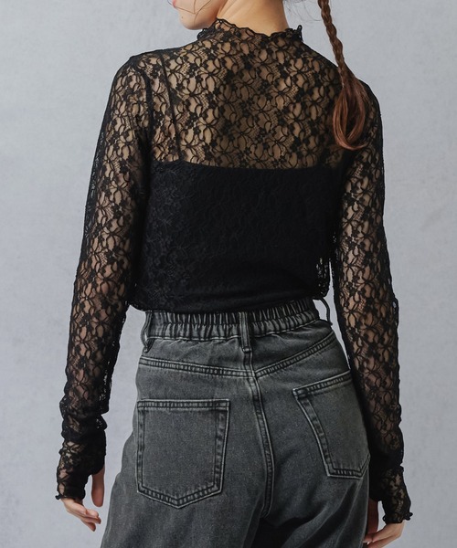 Lull（ルル）の「【Lull / ルル】花柄シアーレースカットソー（Tシャツ/カットソー・レディース・ブラック/ホワイト・ONESIZE）」の8枚目の写真