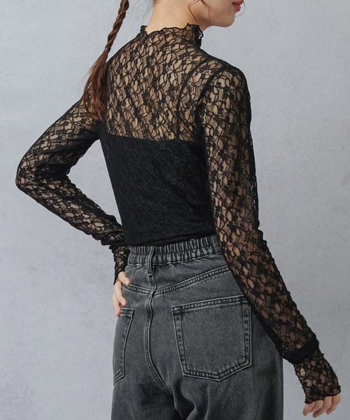 Lull（ルル）の「【Lull / ルル】花柄シアーレースカットソー（Tシャツ/カットソー・レディース・ブラック/ホワイト・ONESIZE）」の9枚目の写真