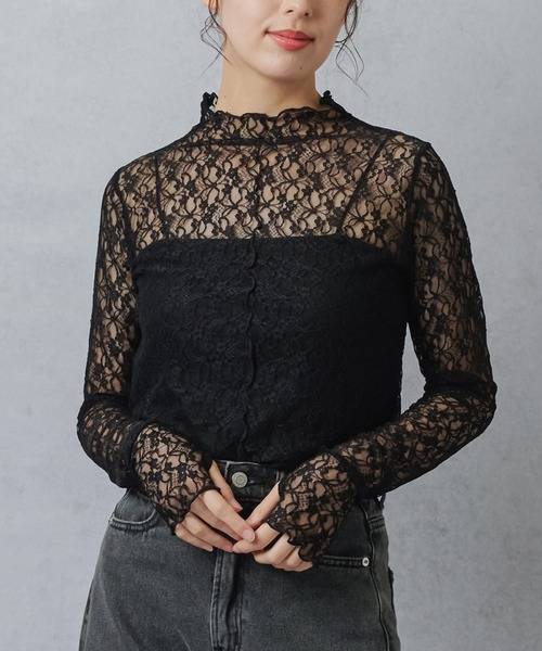 Lull（ルル）の「【Lull / ルル】花柄シアーレースカットソー（Tシャツ/カットソー・レディース・ブラック/ホワイト・ONESIZE）」の7枚目の写真