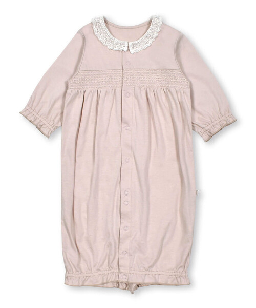 Tartine et Chocolat（タルティーヌエショコラ）の「レース襟付きスモッキング刺しゅう2Wayオールベビー(50~75cm)（ロンパース・キッズ・イエロー/オフホワイト/ピンク・FREE）」の3枚目の写真