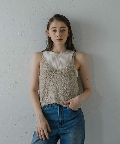 MINERTE(ミネルテ)の「【MINERTE】fringe knit camisole / フリンジニットキャミソール(キャミソール・レディース・ベージュ/オフホワイト・FREE)」の2枚目の写真