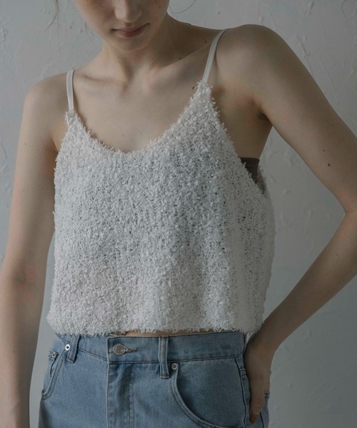 MINERTE(ミネルテ)の「【MINERTE】fringe knit camisole / フリンジニットキャミソール(キャミソール・レディース・ベージュ/オフホワイト・FREE)」の1枚目の写真