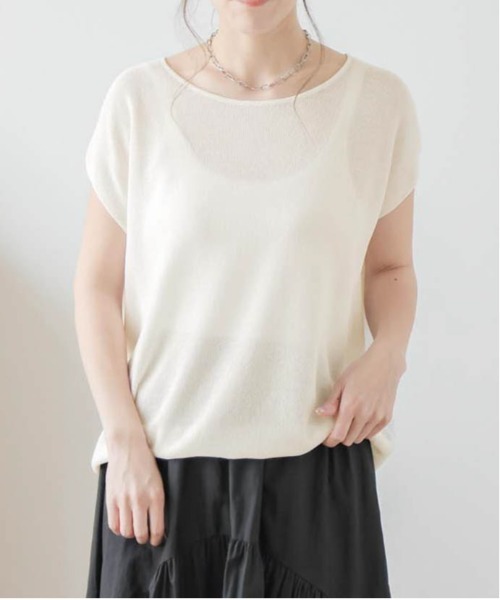 AMELY(エミリー)の「鹿の子編みサマーニットトップス(Tシャツ/カットソー・レディース・ブルー/ブラック/イエロー/グリーン/ホワイト・フリー)」の2枚目の写真