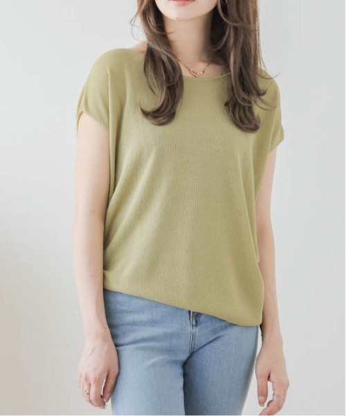 AMELY(エミリー)の「鹿の子編みサマーニットトップス(Tシャツ/カットソー・レディース・ブルー/ブラック/イエロー/グリーン/ホワイト・フリー)」の5枚目の写真