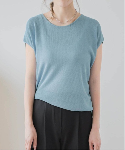 AMELY(エミリー)の「鹿の子編みサマーニットトップス(Tシャツ/カットソー・レディース・ブルー/ブラック/イエロー/グリーン/ホワイト・フリー)」の4枚目の写真
