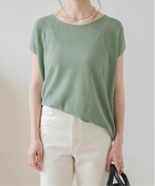 AMELY(エミリー)の「鹿の子編みサマーニットトップス(Tシャツ/カットソー・レディース・ブルー/ブラック/イエロー/グリーン/ホワイト・フリー)」の3枚目の写真
