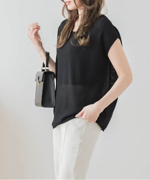 AMELY(エミリー)の「鹿の子編みサマーニットトップス(Tシャツ/カットソー・レディース・ブルー/ブラック/イエロー/グリーン/ホワイト・フリー)」の6枚目の写真