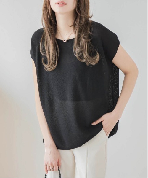 AMELY(エミリー)の「鹿の子編みサマーニットトップス(Tシャツ/カットソー・レディース・ブルー/ブラック/イエロー/グリーン/ホワイト・フリー)」の7枚目の写真