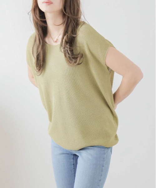AMELY(エミリー)の「鹿の子編みサマーニットトップス(Tシャツ/カットソー・レディース・ブルー/ブラック/イエロー/グリーン/ホワイト・フリー)」の9枚目の写真