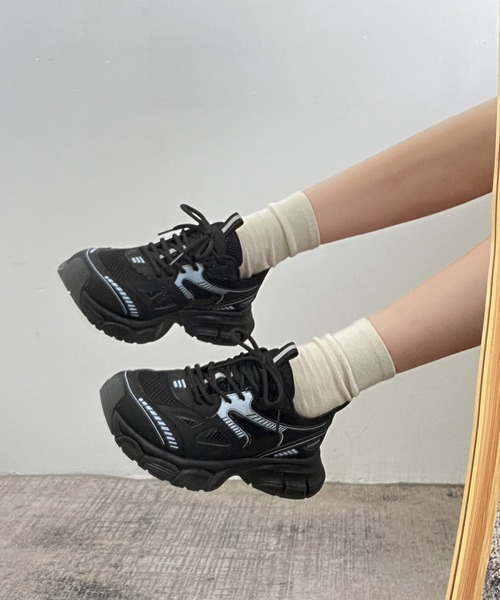 Lace Ladies（レースレディース）の「メッシュ ドッキング 配色 厚底 ダッド スニーカー（スニーカー・レディース・アイボリー/ブラック/シルバー・23.5/ 25/23/24/22.5/24.5）」の8枚目の写真