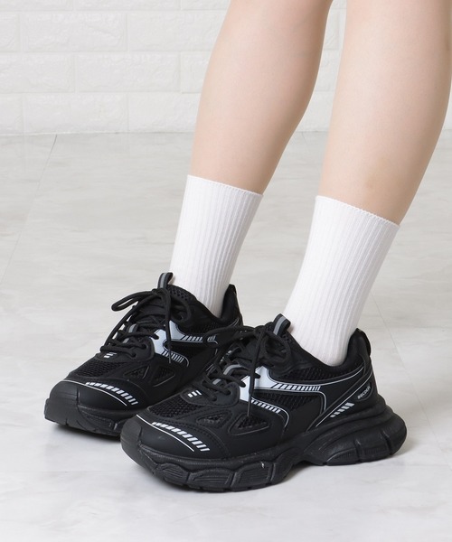 Lace Ladies（レースレディース）の「メッシュ ドッキング 配色 厚底 ダッド スニーカー（スニーカー・レディース・アイボリー/ブラック/シルバー・23.5/ 25/23/24/22.5/24.5）」の9枚目の写真