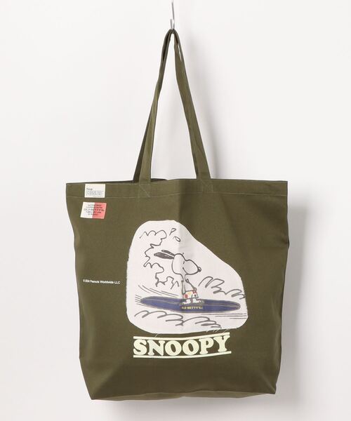 SNOOPY×OLD BETTY'S(スヌーピーカケルオールドベティーズ)の「スヌーピー【SNOOPY】Canvas Tote Bag(L) ワッペン SURFIN(トートバッグ・レディース・カーキ/グリーン/オリーブ/インディゴブルー・L)」の9枚目の写真