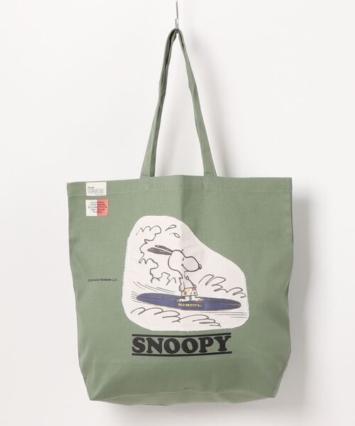 SNOOPY×OLD BETTY'S(スヌーピーカケルオールドベティーズ)の「スヌーピー【SNOOPY】Canvas Tote Bag(L) ワッペン SURFIN(トートバッグ・レディース・カーキ/グリーン/オリーブ/インディゴブルー・L)」の10枚目の写真