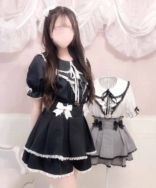 MA*RS（アメーバーマーズ）の「【もえにゃちゃんコラボ】二段フリルリボンスカパン（スカート・レディース・ピンク/グレー/ブラック/ホワイト×ブラック・FREE）」の2枚目の写真