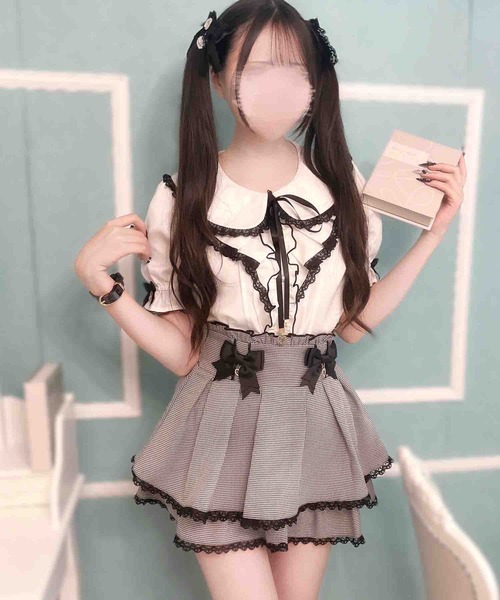 MA*RS（アメーバーマーズ）の「【もえにゃちゃんコラボ】二段フリルリボンスカパン（スカート・レディース・ピンク/グレー/ブラック/ホワイト×ブラック・FREE）」の3枚目の写真