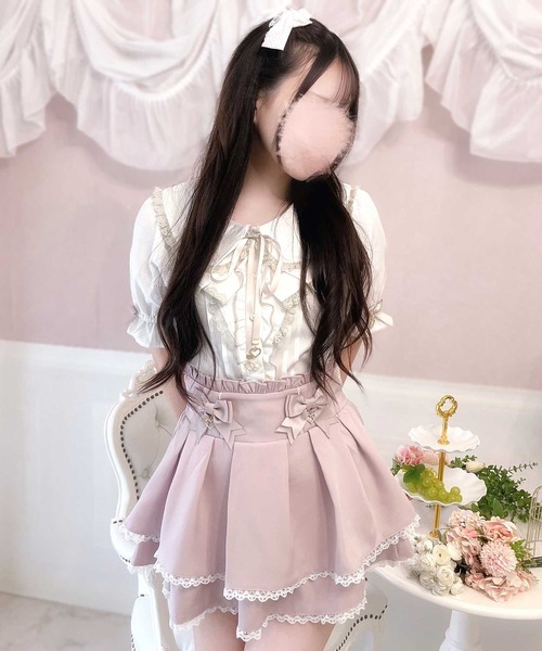 MA*RS（アメーバーマーズ）の「【もえにゃちゃんコラボ】二段フリルリボンスカパン（スカート・レディース・ピンク/グレー/ブラック/ホワイト×ブラック・FREE）」の4枚目の写真