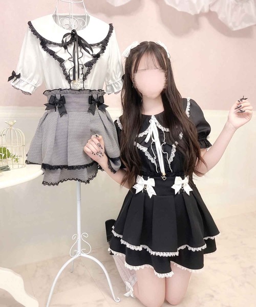 MA*RS（アメーバーマーズ）の「【もえにゃちゃんコラボ】二段フリルリボンスカパン（スカート・レディース・ピンク/グレー/ブラック/ホワイト×ブラック・FREE）」の12枚目の写真