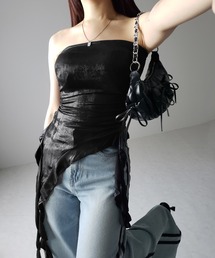 ※※【 2color 】アシンメトリーフリルメタリックベアトップス / asymmetry frill metallic bare tops