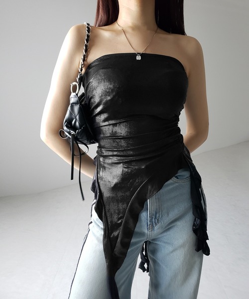 me+em select(ミームセレクト)の「※※【 2color 】アシンメトリーフリルメタリックベアトップス / asymmetry frill metallic bare tops(その他トップス・レディース・シルバー/ブラック・FREE)」の20枚目の写真