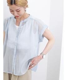 Samansa Mos2 blue | シアーストライプブラウス(シャツ/ブラウス)