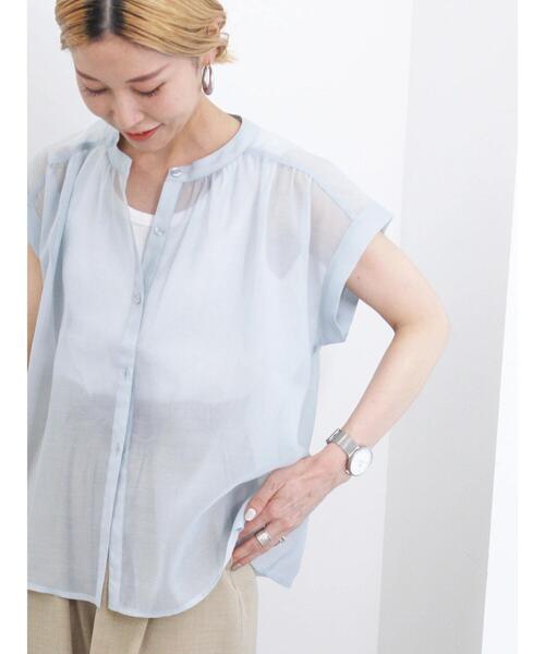 Samansa Mos2 blue（サマンサモスモスブルー）の「シアーストライプブラウス（シャツ/ブラウス・レディース・サックスブルー/ラベンダー/キナリ・F）」の2枚目の写真