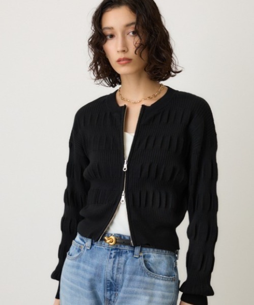 crie conforto(クリーコンフォルト)の「スモッキングリブカーデ(カーディガン/ボレロ・レディース・ベージュ/バーガンディー/ブラック/チャコールグレー・FREE)」の3枚目の写真