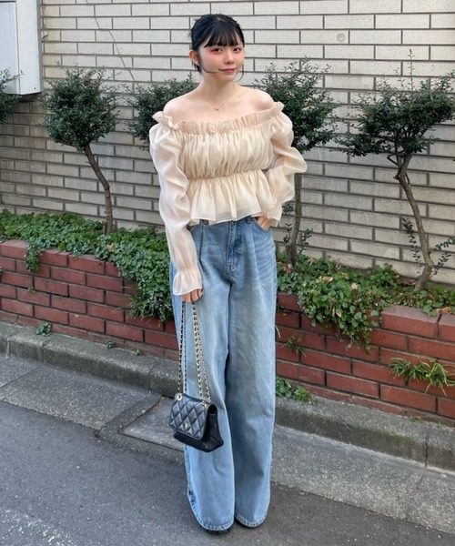 Ada.(エイダ)の「2WAY オフショル シアー ギャザー 長袖 ブラウス(シャツ/ブラウス・レディース・ブラック/アイボリー/グリーン/ホワイト・FREE)」の19枚目の写真