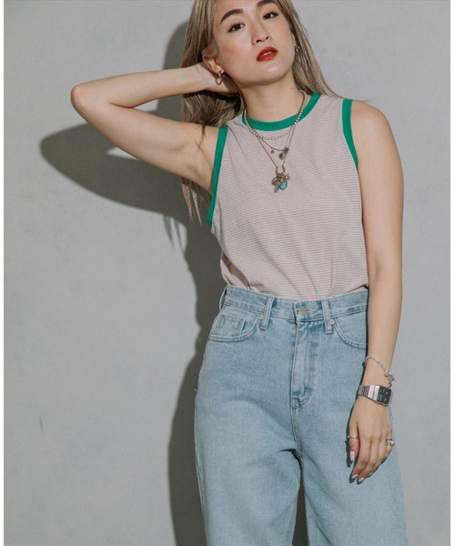 SUWDEE(スーディー)の「thin border tank top(タンクトップ・レディース・ネイビー/オレンジ/ピンク・FREE)」の2枚目の写真