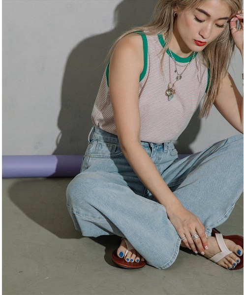 SUWDEE(スーディー)の「thin border tank top(タンクトップ・レディース・ネイビー/オレンジ/ピンク・FREE)」の14枚目の写真