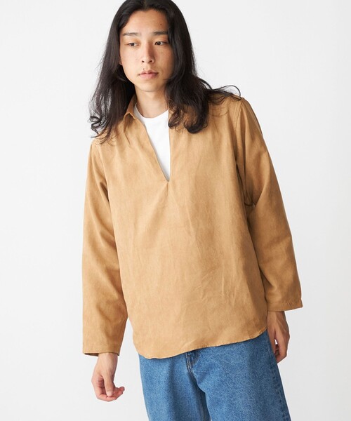 SHIPS(シップス)の「BENCH MARKING SHIRT: スキッパー ポリエステル フェイクスエード シャツ(シャツ/ブラウス・メンズ・グレー/ダークグレー/ベージュ・SMALL/MEDIUM/LARGE)」の3枚目の写真