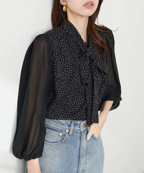 natural couture（ナチュラルクチュール）の「異素材使いお上品ボウタイブラウス（シャツ/ブラウス・レディース・その他1/ピンク/グレイッシュベージュ/アイボリー/ブラック・FREE）」の22枚目の写真