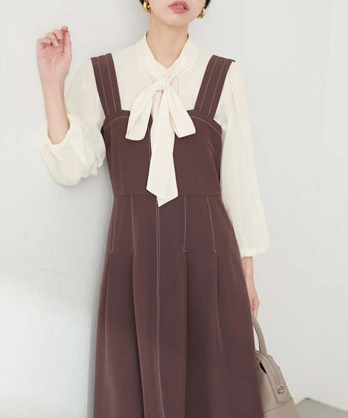 natural couture（ナチュラルクチュール）の「異素材使いお上品ボウタイブラウス（シャツ/ブラウス・レディース・その他1/ピンク/グレイッシュベージュ/アイボリー/ブラック・FREE）」の8枚目の写真